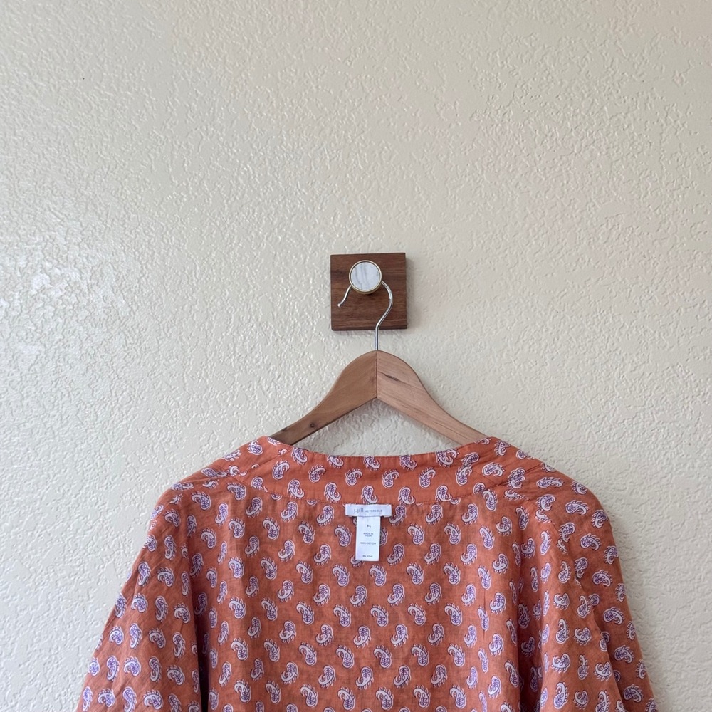 J.Jill Reversible Kimono Cardigan Purple Floral Orange Paisley Cotton S-L - Picture 12 of 15